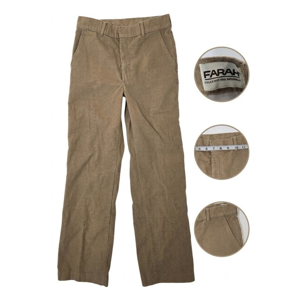 Vintage 70s Farah Corduroy Pants Mens 29x28 Tan Beige Slacks Straight Leg USA